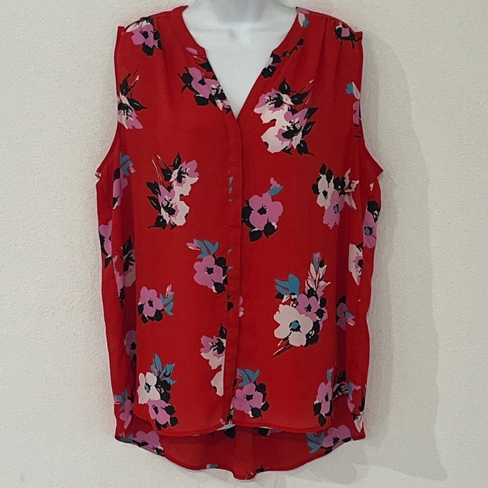 Chelsea & Theodore Floral Red Sleeveless Blouse Size XL
